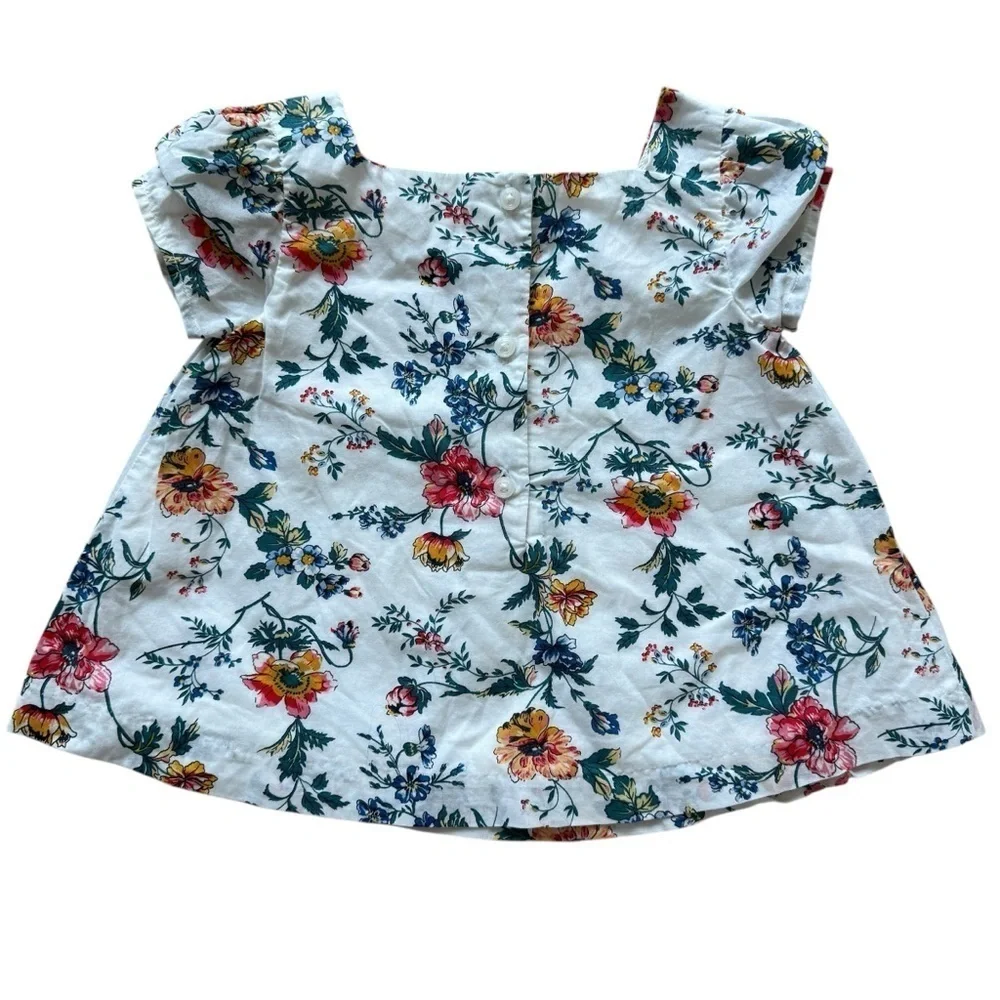 Janie and Jack Girls' Ivory Floral Sweetheart Blouse Size 18-24 Spring Cotton